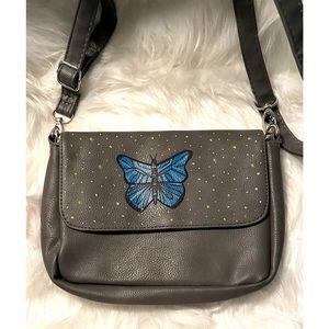 Blue Butterfly Grey Handbag